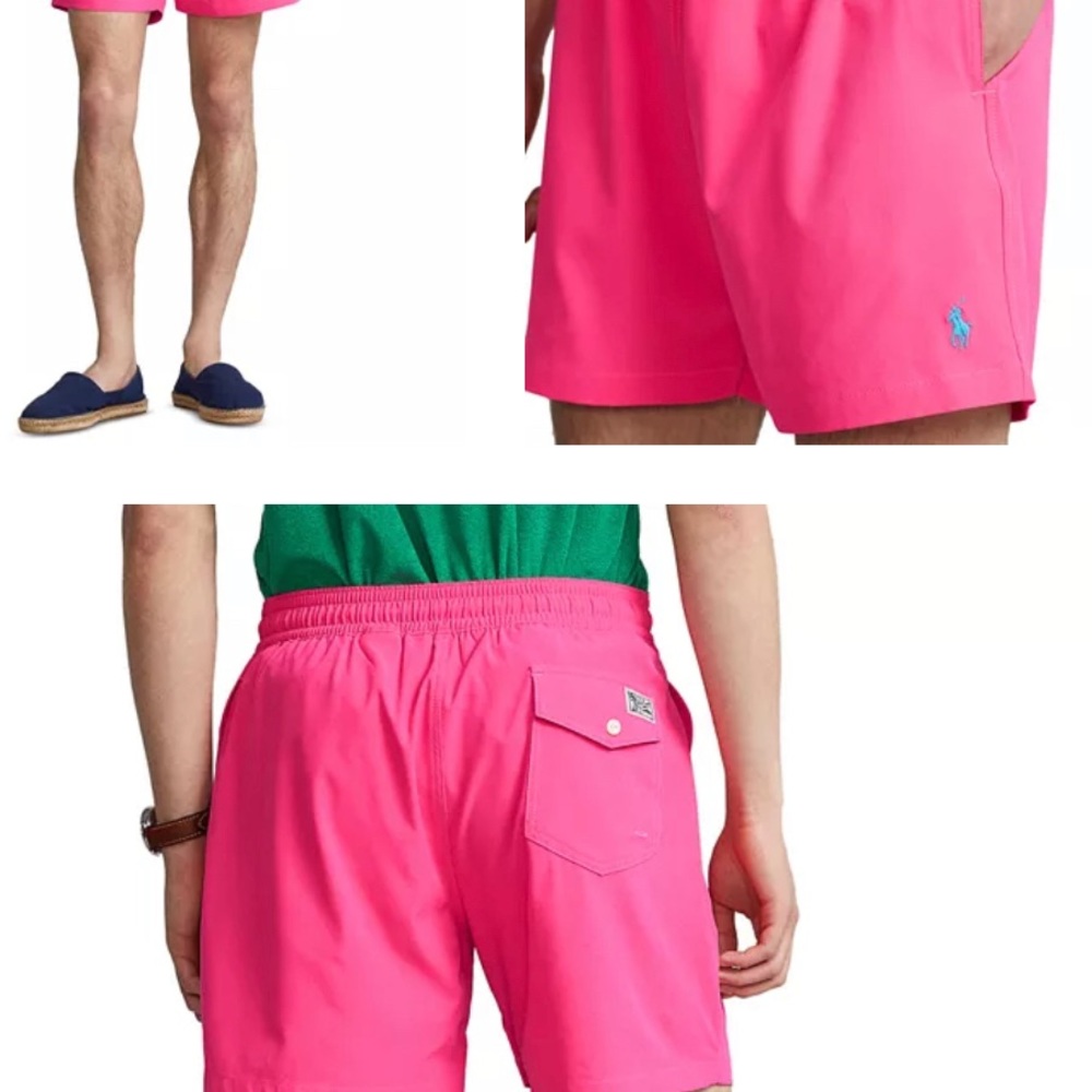 NWT Polo Ralph Lauren Men's 5.75 -in. Traveler Swim Trunks NEON PINK - LARGE